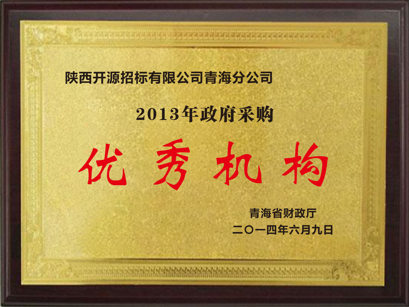 2013年青海省政府采購優(yōu)秀機(jī)構(gòu)